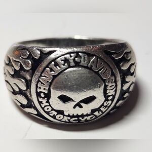 Harley-Davidson Silver Flame Skull Ring